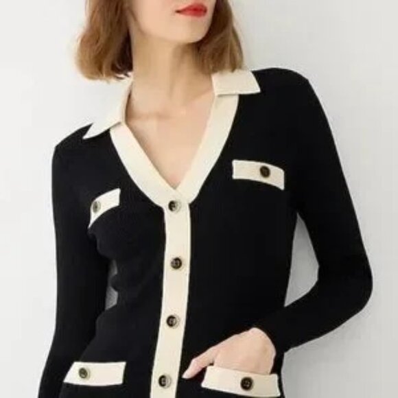 J.Crew Contrast mini sweater-dress in Supersculpt yarn-BN155-BLACK IVORY-NWT - Picture 2 of 5